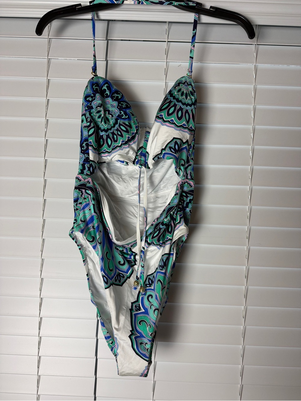 Blue & Teal Printed One-Piece Swimsuit with Halter Tie size 8